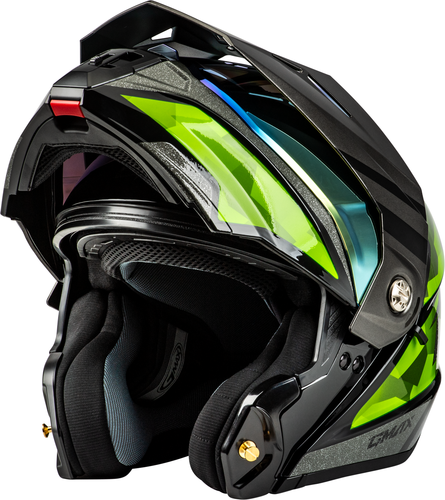 Md 74 Striker Modular Helmet W Gld Shld Blk/Slvr/Grn Mtlc