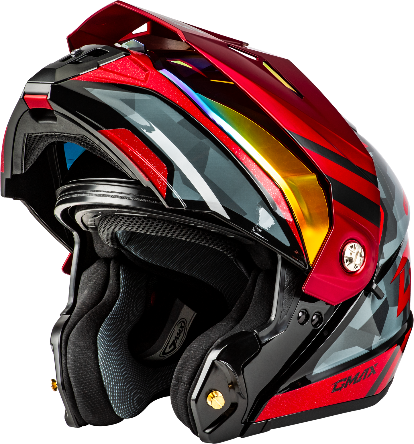 Md 74 Striker Modular Helmet W Red Shield Blk/Gry/Rd Mtlc