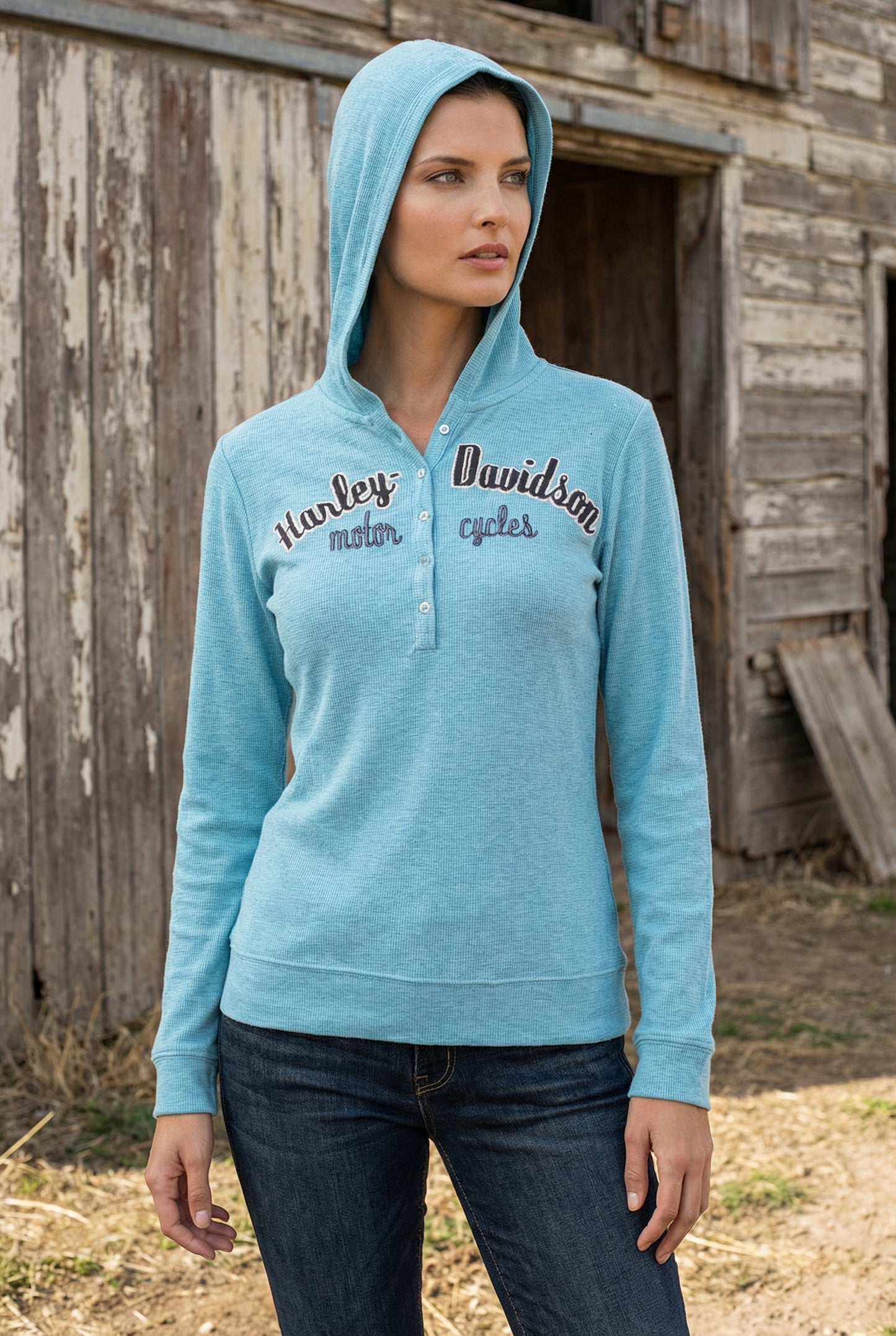 Harley Davidson Thermal Long Sleeve Button Up Hoody