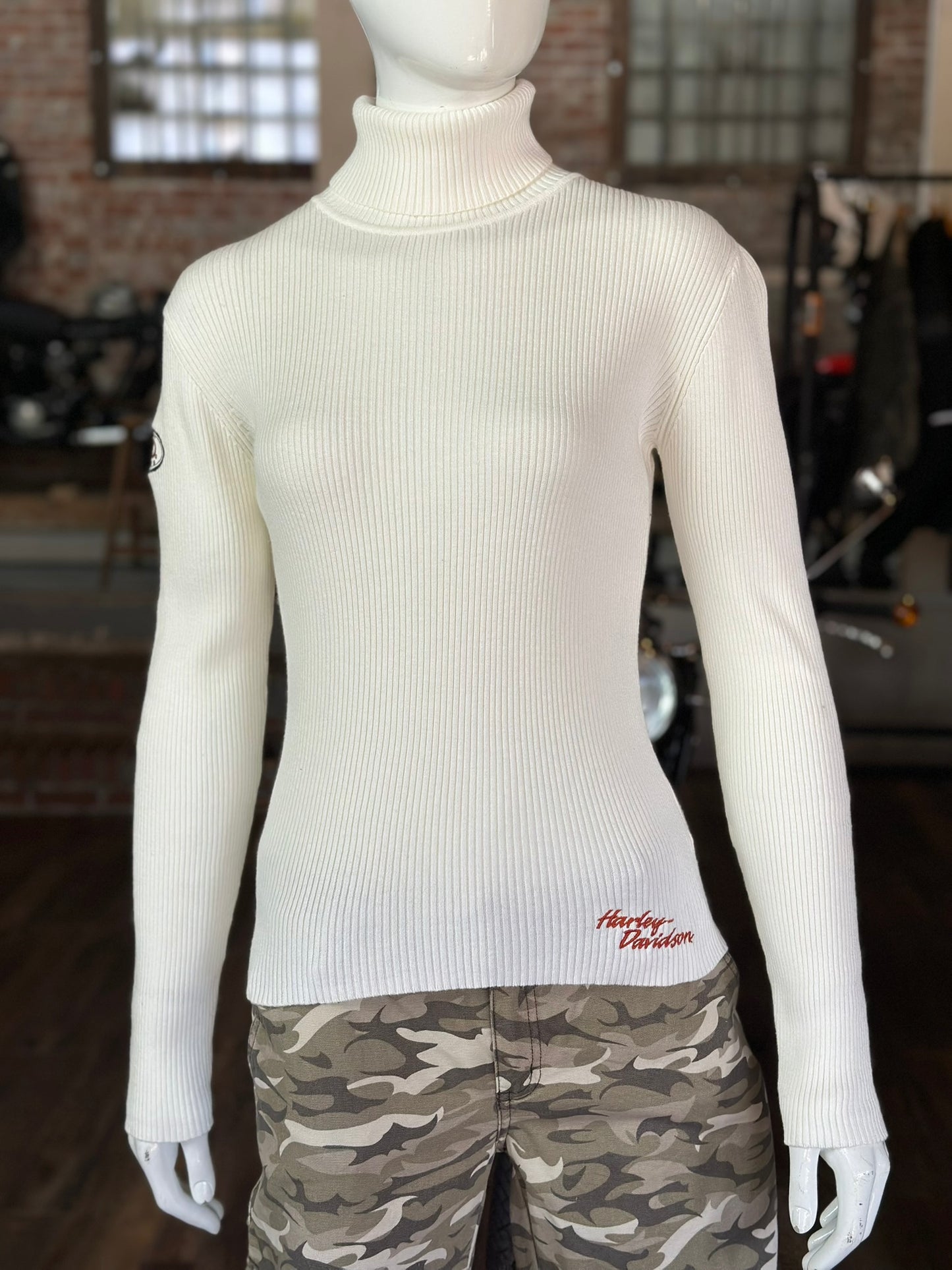 Harley Davidson Cotton Turtle Neck Sweater White